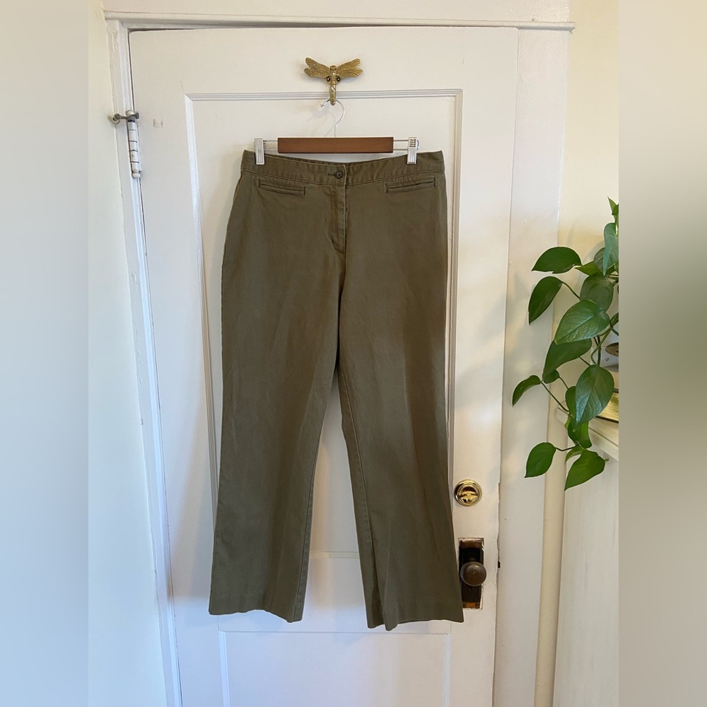 Women’s‎ Woolrich Olive Green Wide Leg High Rise Chino Pants 12 Petite